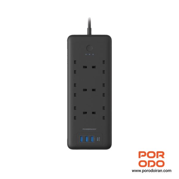 چندراهی برق و محافظ ولتاژ پاورولوژی مدل PWPS48WBK کابل 3 متر 100-240 ولت (مشکی)
