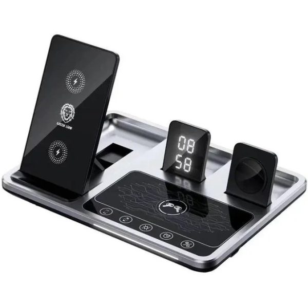 شارژر وایرلس توان ۱۵ وات و ۳ پورت گرین لاین مدل GN4IN1WCSGY